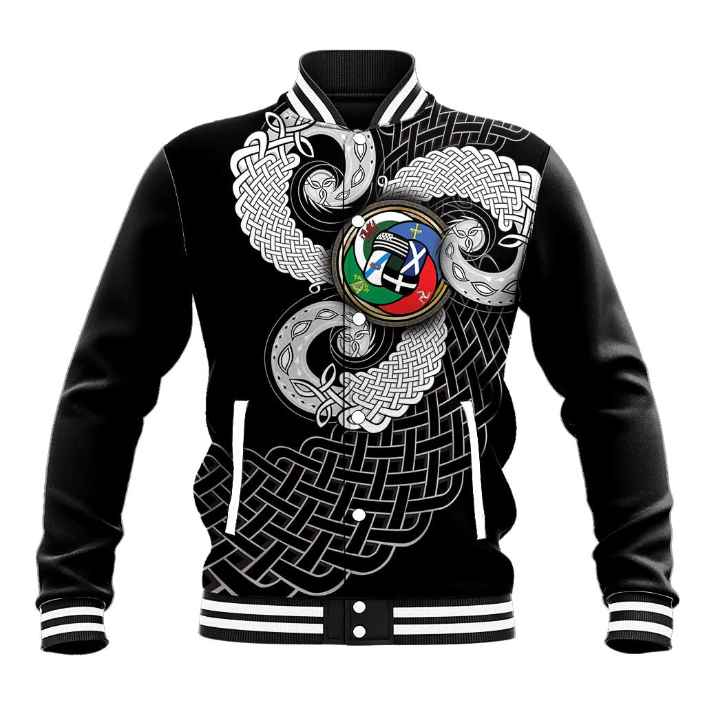 Six Celtic Countries Heritage Baseball Jacket Black Celtic Knot Triskelion - Wonder Print Shop