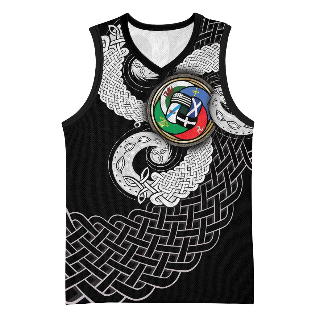 Six Celtic Countries Heritage Basketball Jersey Black Celtic Knot Triskelion - Wonder Print Shop