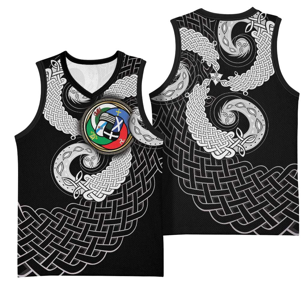 Six Celtic Countries Heritage Basketball Jersey Black Celtic Knot Triskelion - Wonder Print Shop