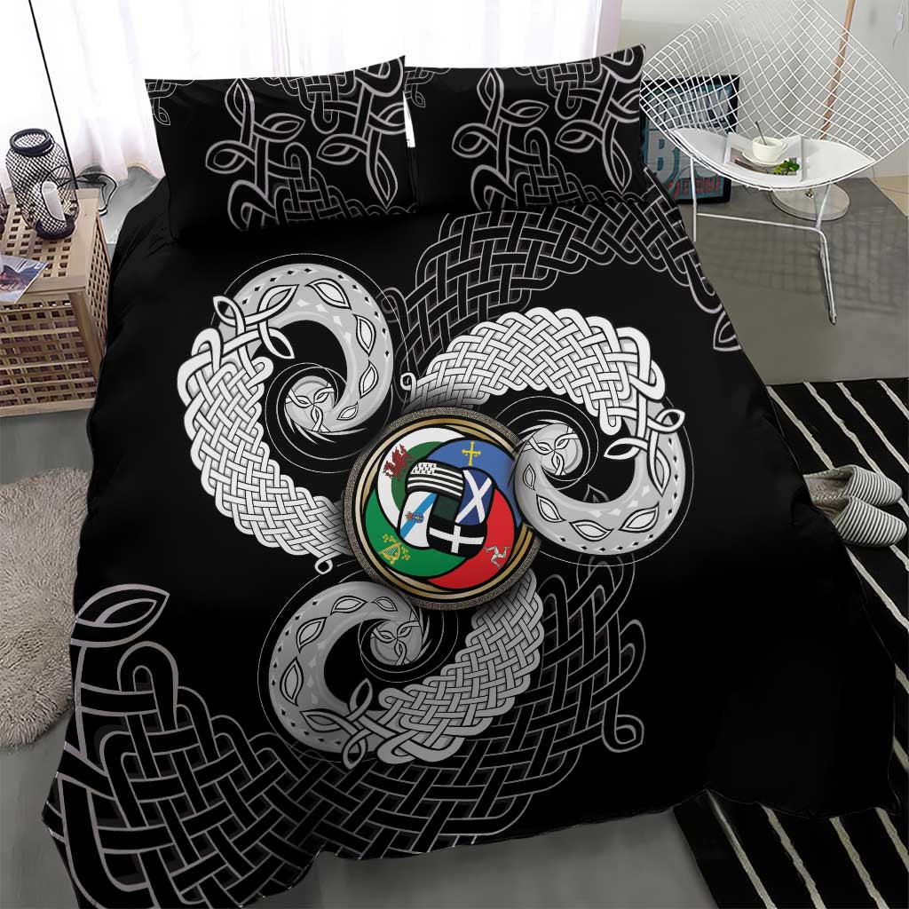 Six Celtic Countries Heritage Bedding Set Black Celtic Knot Triskelion - Wonder Print Shop