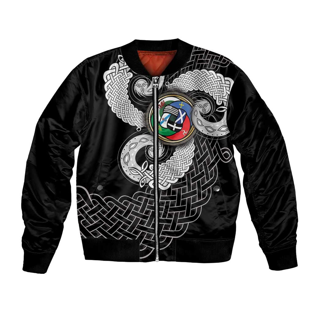 Six Celtic Countries Heritage Bomber Jacket Black Celtic Knot Triskelion - Wonder Print Shop