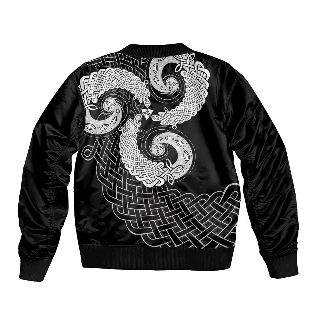 Six Celtic Countries Heritage Bomber Jacket Black Celtic Knot Triskelion - Wonder Print Shop