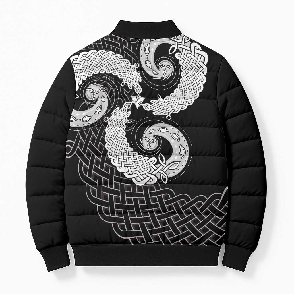 Six Celtic Countries Heritage Bomber Puffer Jacket Black Celtic Knot Triskelion - Wonder Print Shop