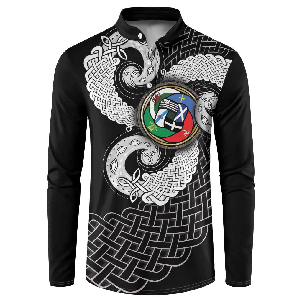 Six Celtic Countries Heritage Button Sweatshirt Black Celtic Knot Triskelion - Wonder Print Shop