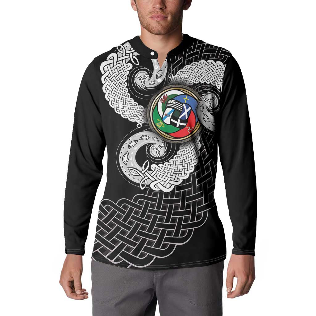 Six Celtic Countries Heritage Button Sweatshirt Black Celtic Knot Triskelion - Wonder Print Shop
