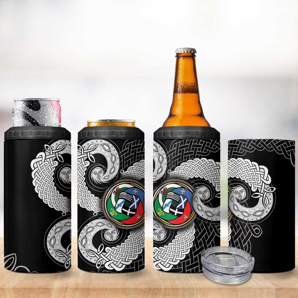 Six Celtic Countries Heritage 4 in 1 Can Cooler Tumbler Black Celtic Knot Triskelion - Wonder Print Shop