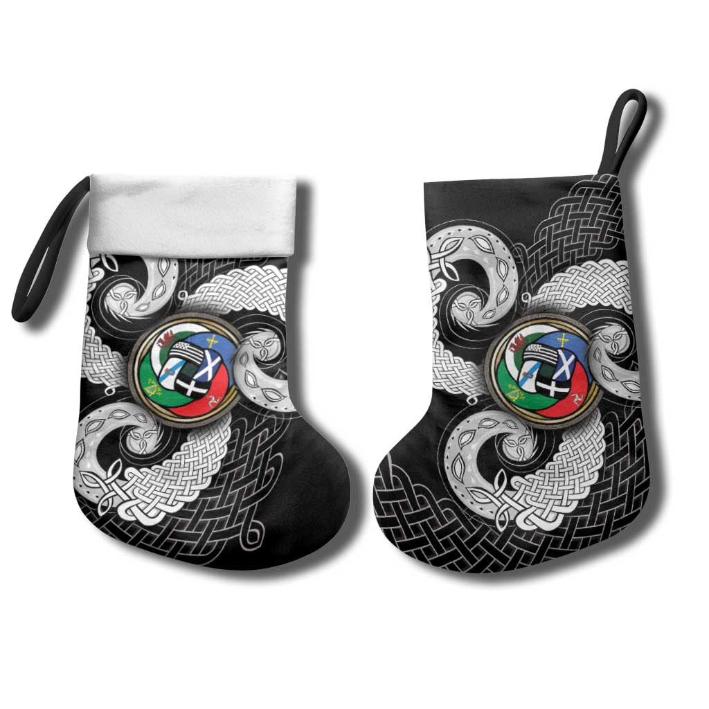 Six Celtic Countries Heritage Christmas Stocking Black Celtic Knot Triskelion - Wonder Print Shop