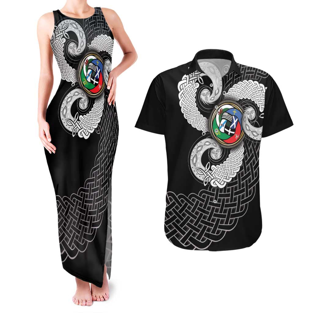 Six Celtic Countries Heritage Couples Matching Tank Maxi Dress and Hawaiian Shirt Black Celtic Knot Triskelion - Wonder Print Shop