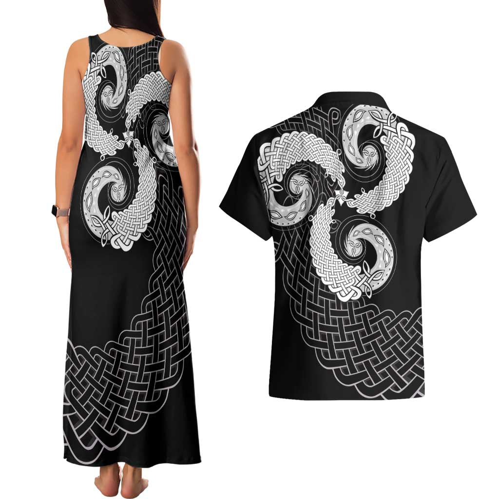 Six Celtic Countries Heritage Couples Matching Tank Maxi Dress and Hawaiian Shirt Black Celtic Knot Triskelion - Wonder Print Shop