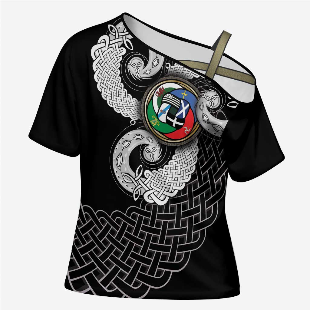 Six Celtic Countries Heritage Cross Shoulder Shirt Black Celtic Knot Triskelion - Wonder Print Shop