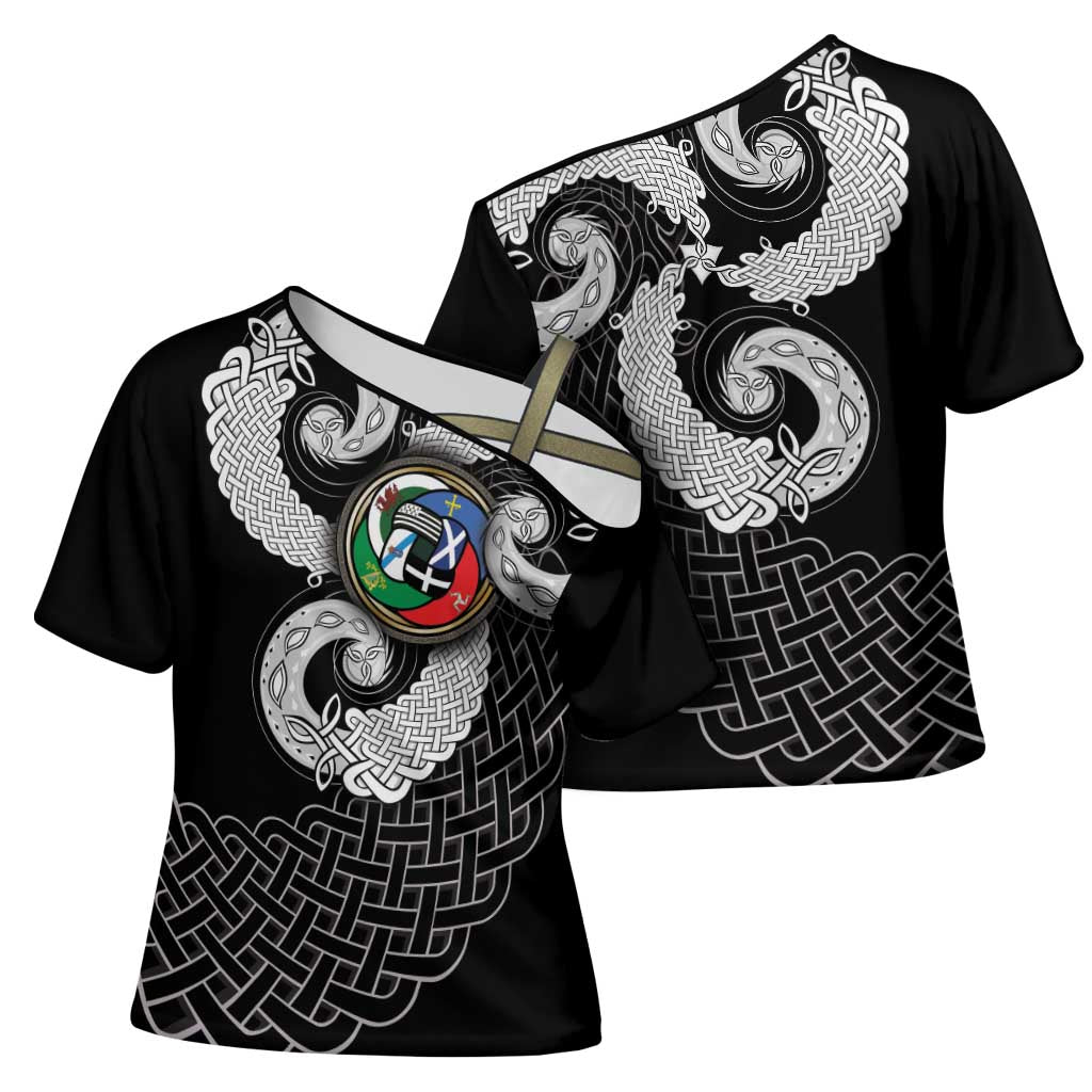 Six Celtic Countries Heritage Cross Shoulder Shirt Black Celtic Knot Triskelion - Wonder Print Shop