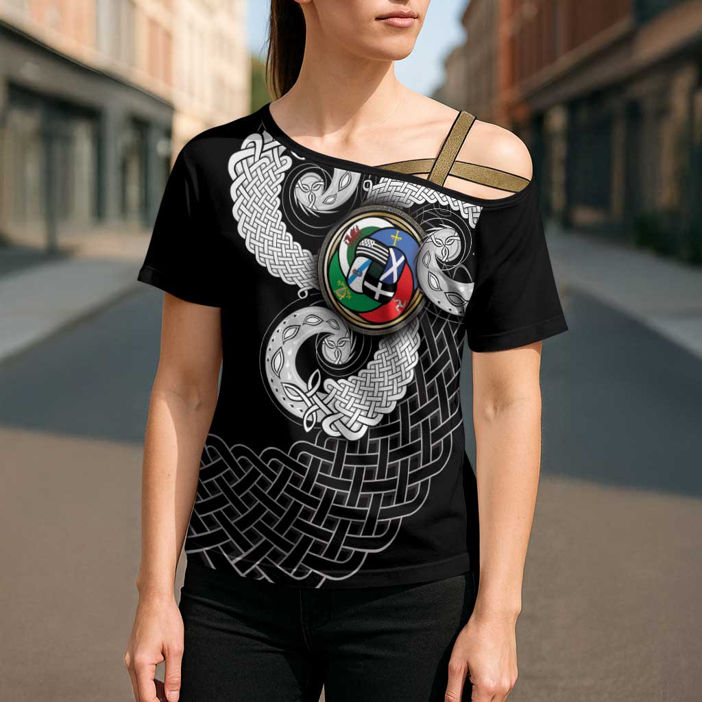 Six Celtic Countries Heritage Cross Shoulder Shirt Black Celtic Knot Triskelion - Wonder Print Shop