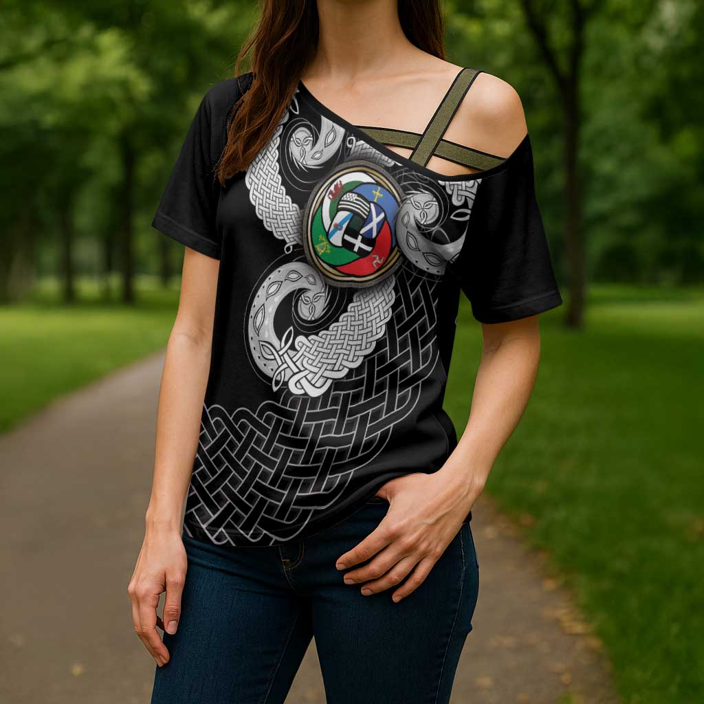Six Celtic Countries Heritage Cross Shoulder Shirt Black Celtic Knot Triskelion - Wonder Print Shop