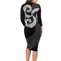 Six Celtic Countries Heritage Family Matching Long Sleeve Bodycon Dress and Hawaiian Shirt Black Celtic Knot Triskelion - Wonder Print Shop