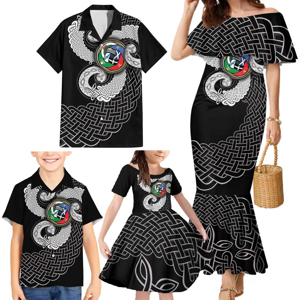 Six Celtic Countries Heritage Family Matching Mermaid Dress and Hawaiian Shirt Black Celtic Knot Triskelion - Wonder Print Shop
