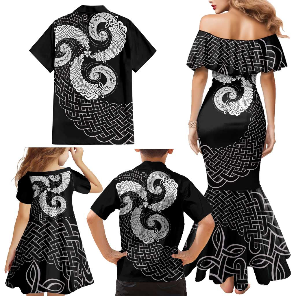 Six Celtic Countries Heritage Family Matching Mermaid Dress and Hawaiian Shirt Black Celtic Knot Triskelion - Wonder Print Shop
