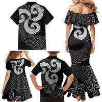 Six Celtic Countries Heritage Family Matching Mermaid Dress and Hawaiian Shirt Black Celtic Knot Triskelion - Wonder Print Shop
