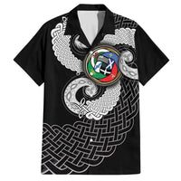 Six Celtic Countries Heritage Family Matching Off The Shoulder Long Sleeve Dress and Hawaiian Shirt Black Celtic Knot Triskelion - Wonder Print Shop