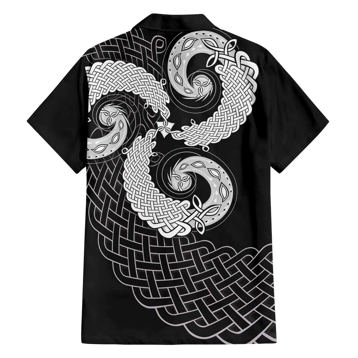 Six Celtic Countries Heritage Family Matching Off The Shoulder Long Sleeve Dress and Hawaiian Shirt Black Celtic Knot Triskelion - Wonder Print Shop