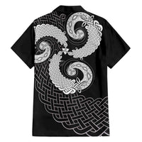 Six Celtic Countries Heritage Family Matching Off The Shoulder Long Sleeve Dress and Hawaiian Shirt Black Celtic Knot Triskelion - Wonder Print Shop