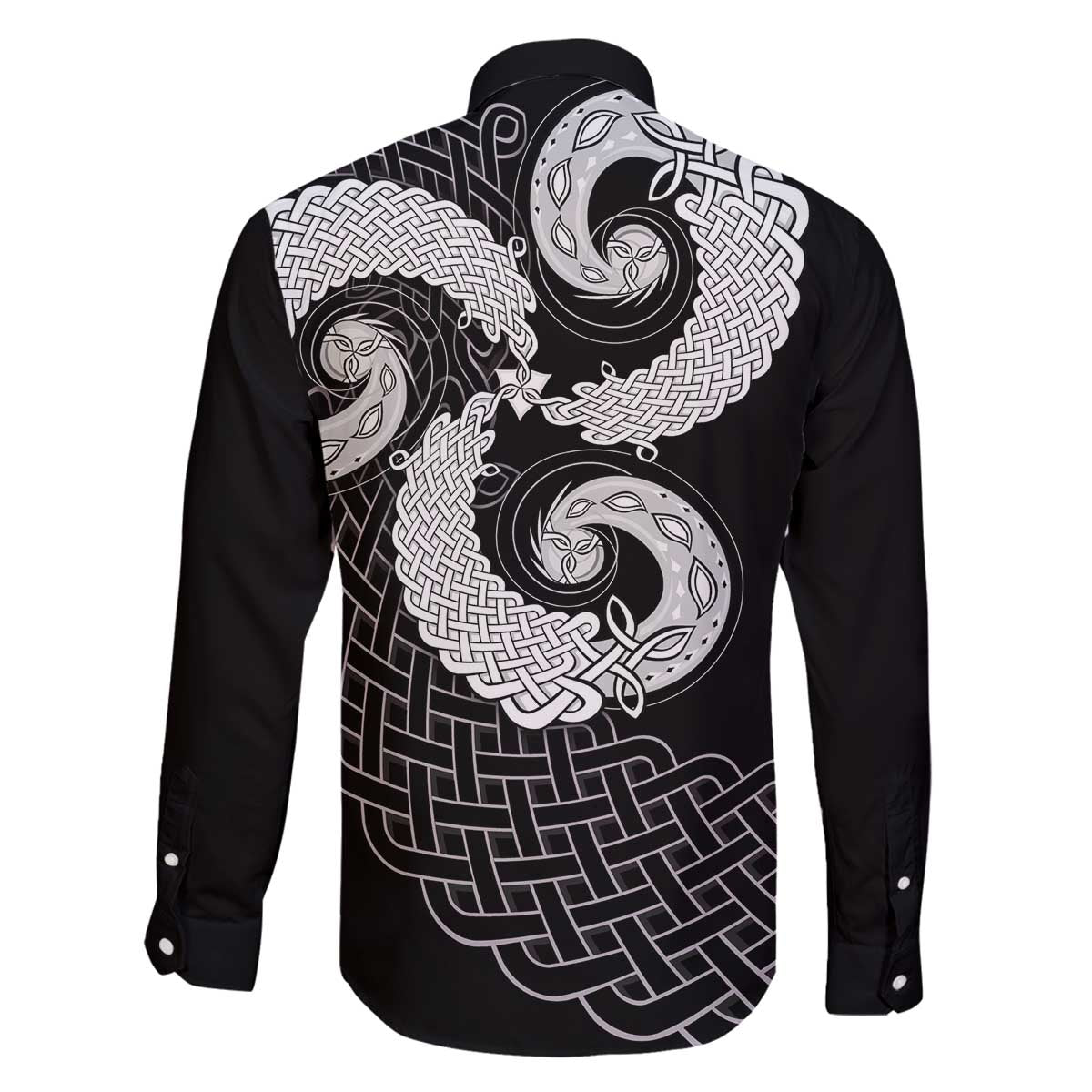 Six Celtic Countries Heritage Family Matching Off The Shoulder Long Sleeve Dress and Hawaiian Shirt Black Celtic Knot Triskelion - Wonder Print Shop