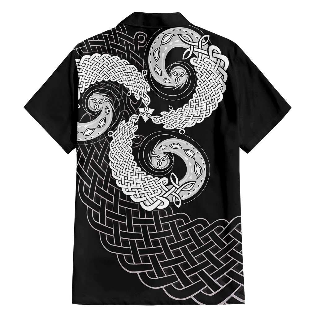 Six Celtic Countries Heritage Family Matching Off Shoulder Maxi Dress and Hawaiian Shirt Black Celtic Knot Triskelion - Wonder Print Shop