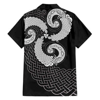 Six Celtic Countries Heritage Family Matching Off Shoulder Maxi Dress and Hawaiian Shirt Black Celtic Knot Triskelion - Wonder Print Shop