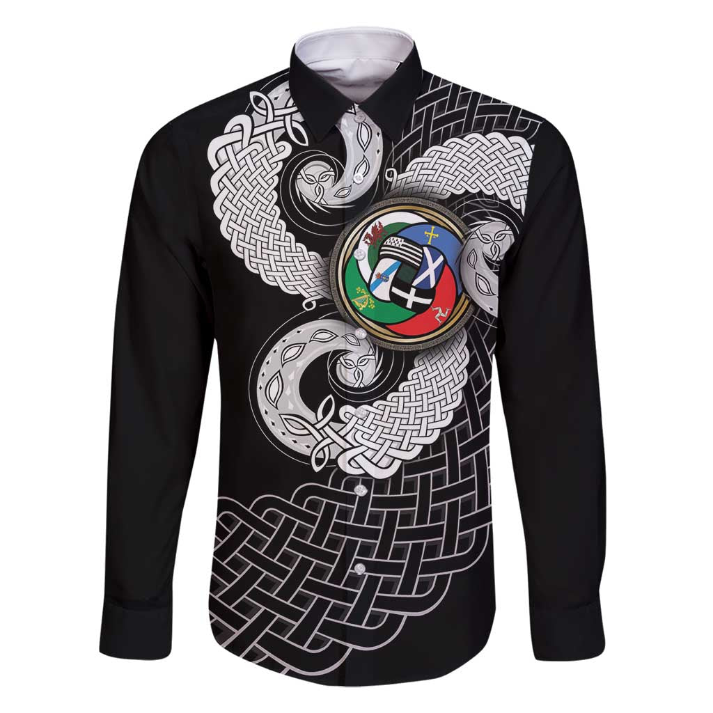 Six Celtic Countries Heritage Family Matching Off Shoulder Maxi Dress and Hawaiian Shirt Black Celtic Knot Triskelion - Wonder Print Shop
