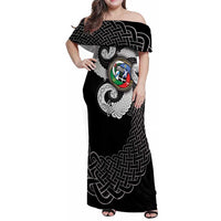 Six Celtic Countries Heritage Family Matching Off Shoulder Maxi Dress and Hawaiian Shirt Black Celtic Knot Triskelion - Wonder Print Shop