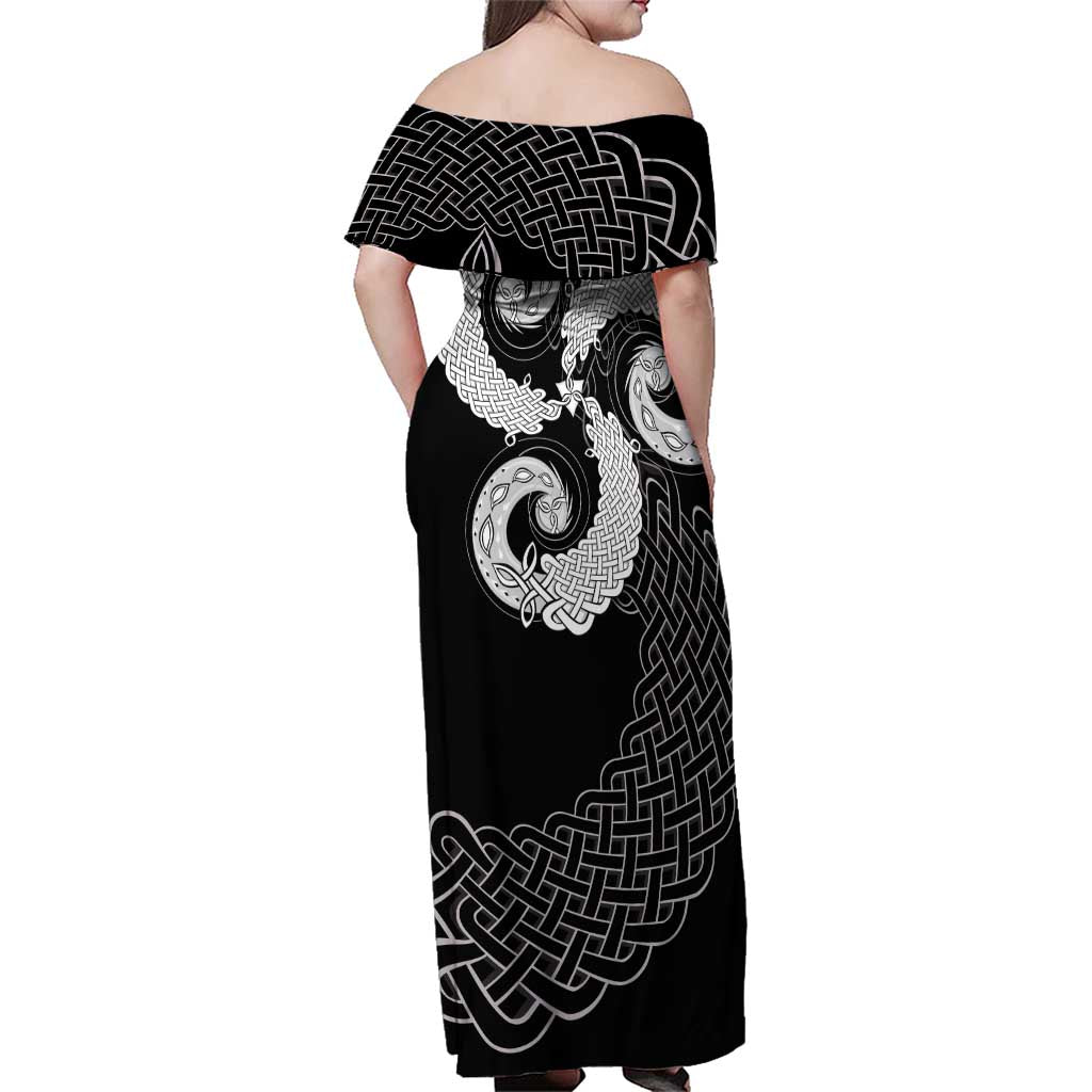 Six Celtic Countries Heritage Family Matching Off Shoulder Maxi Dress and Hawaiian Shirt Black Celtic Knot Triskelion - Wonder Print Shop