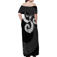 Six Celtic Countries Heritage Family Matching Off Shoulder Maxi Dress and Hawaiian Shirt Black Celtic Knot Triskelion - Wonder Print Shop