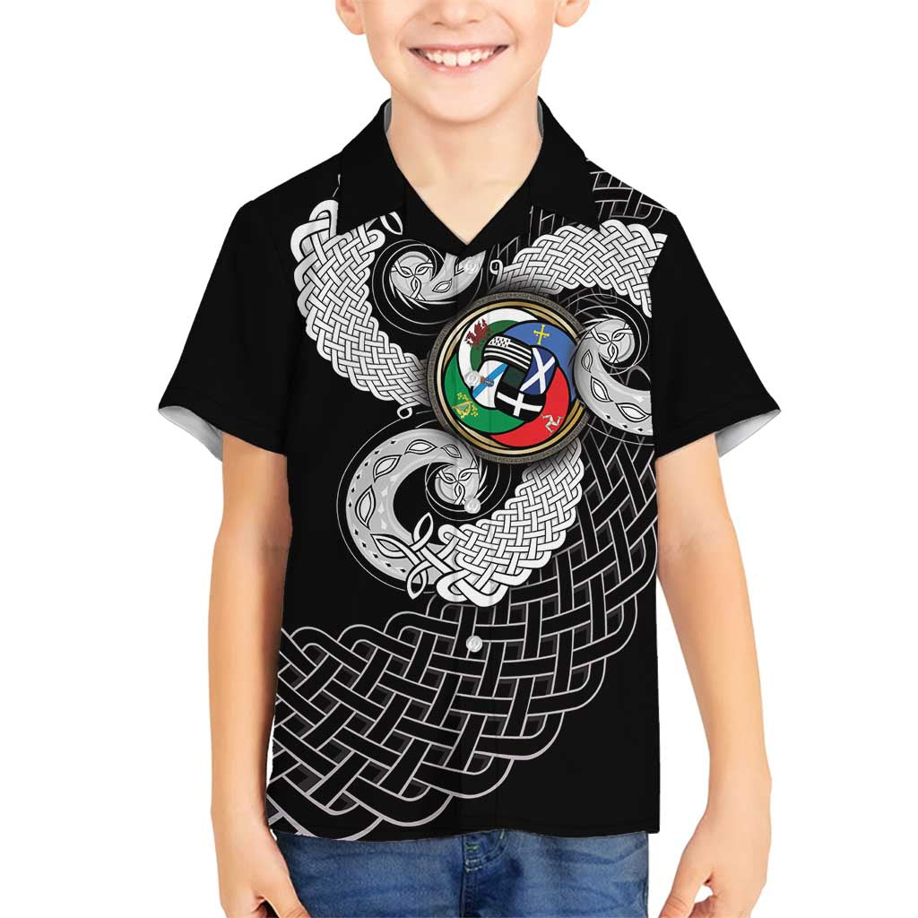 Six Celtic Countries Heritage Family Matching Off Shoulder Maxi Dress and Hawaiian Shirt Black Celtic Knot Triskelion - Wonder Print Shop