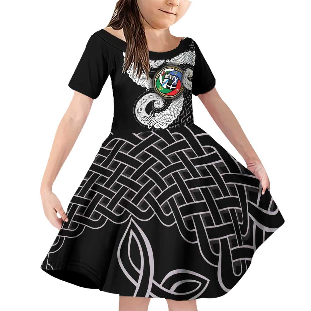 Six Celtic Countries Heritage Family Matching Off Shoulder Short Dress and Hawaiian Shirt Black Celtic Knot Triskelion - Wonder Print Shop