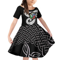 Six Celtic Countries Heritage Family Matching Off Shoulder Short Dress and Hawaiian Shirt Black Celtic Knot Triskelion - Wonder Print Shop