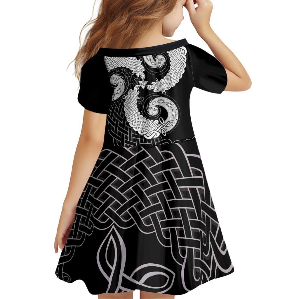 Six Celtic Countries Heritage Family Matching Off Shoulder Short Dress and Hawaiian Shirt Black Celtic Knot Triskelion - Wonder Print Shop