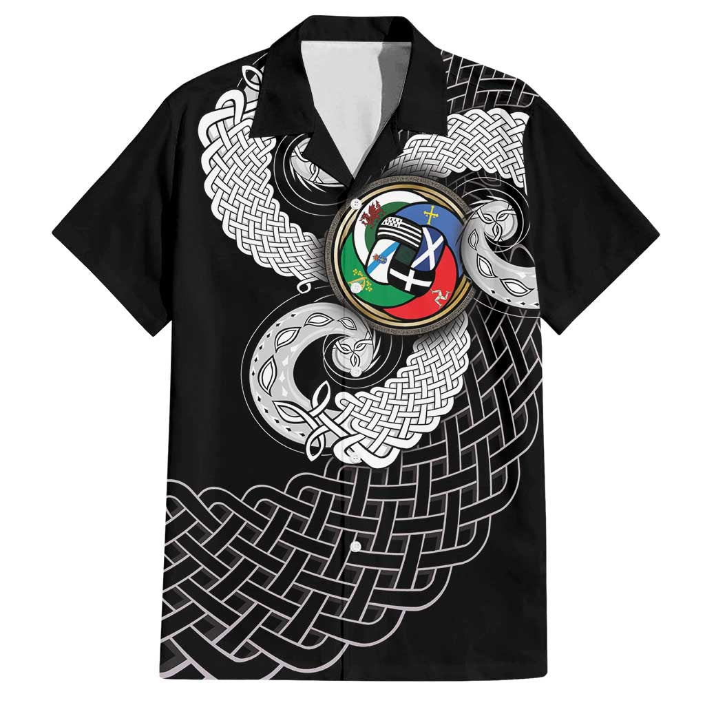 Six Celtic Countries Heritage Family Matching Off Shoulder Short Dress and Hawaiian Shirt Black Celtic Knot Triskelion - Wonder Print Shop