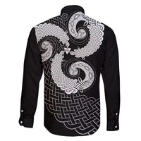 Six Celtic Countries Heritage Family Matching Off Shoulder Short Dress and Hawaiian Shirt Black Celtic Knot Triskelion - Wonder Print Shop
