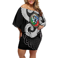 Six Celtic Countries Heritage Family Matching Off Shoulder Short Dress and Hawaiian Shirt Black Celtic Knot Triskelion - Wonder Print Shop