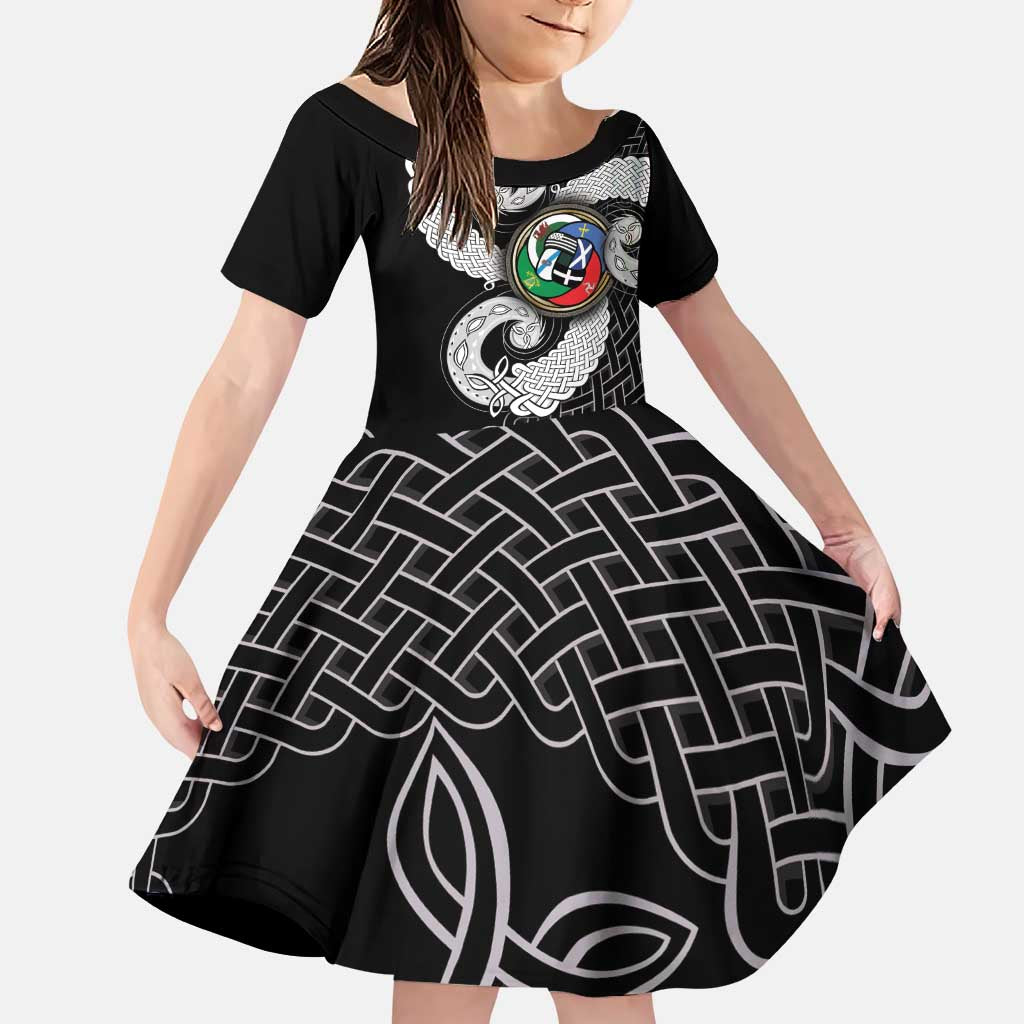 Six Celtic Countries Heritage Family Matching Puletasi and Hawaiian Shirt Black Celtic Knot Triskelion - Wonder Print Shop