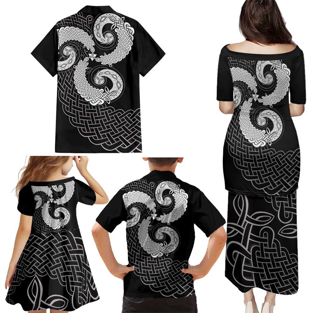 Six Celtic Countries Heritage Family Matching Puletasi and Hawaiian Shirt Black Celtic Knot Triskelion - Wonder Print Shop