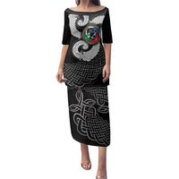 Six Celtic Countries Heritage Family Matching Puletasi and Hawaiian Shirt Black Celtic Knot Triskelion - Wonder Print Shop