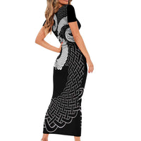 Six Celtic Countries Heritage Family Matching Short Sleeve Bodycon Dress and Hawaiian Shirt Black Celtic Knot Triskelion - Wonder Print Shop