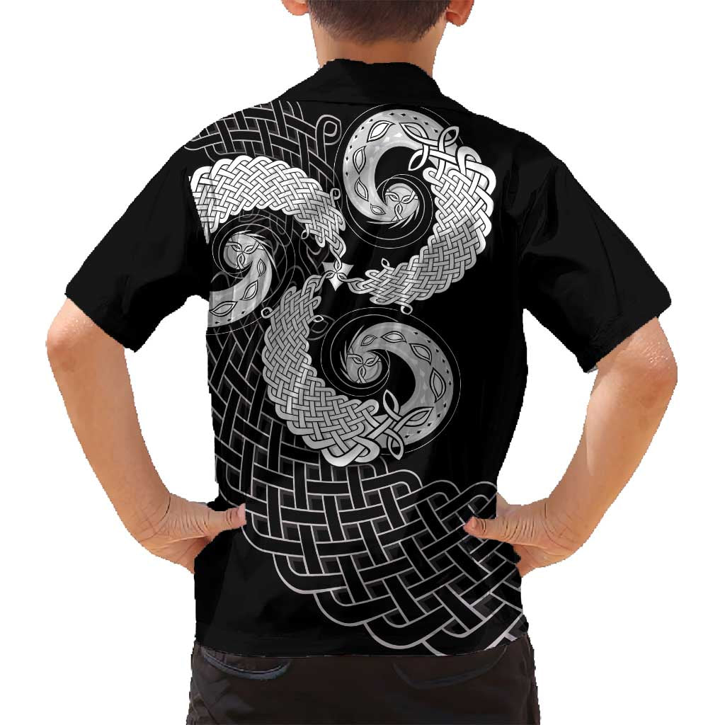 Six Celtic Countries Heritage Family Matching Summer Maxi Dress and Hawaiian Shirt Black Celtic Knot Triskelion - Wonder Print Shop