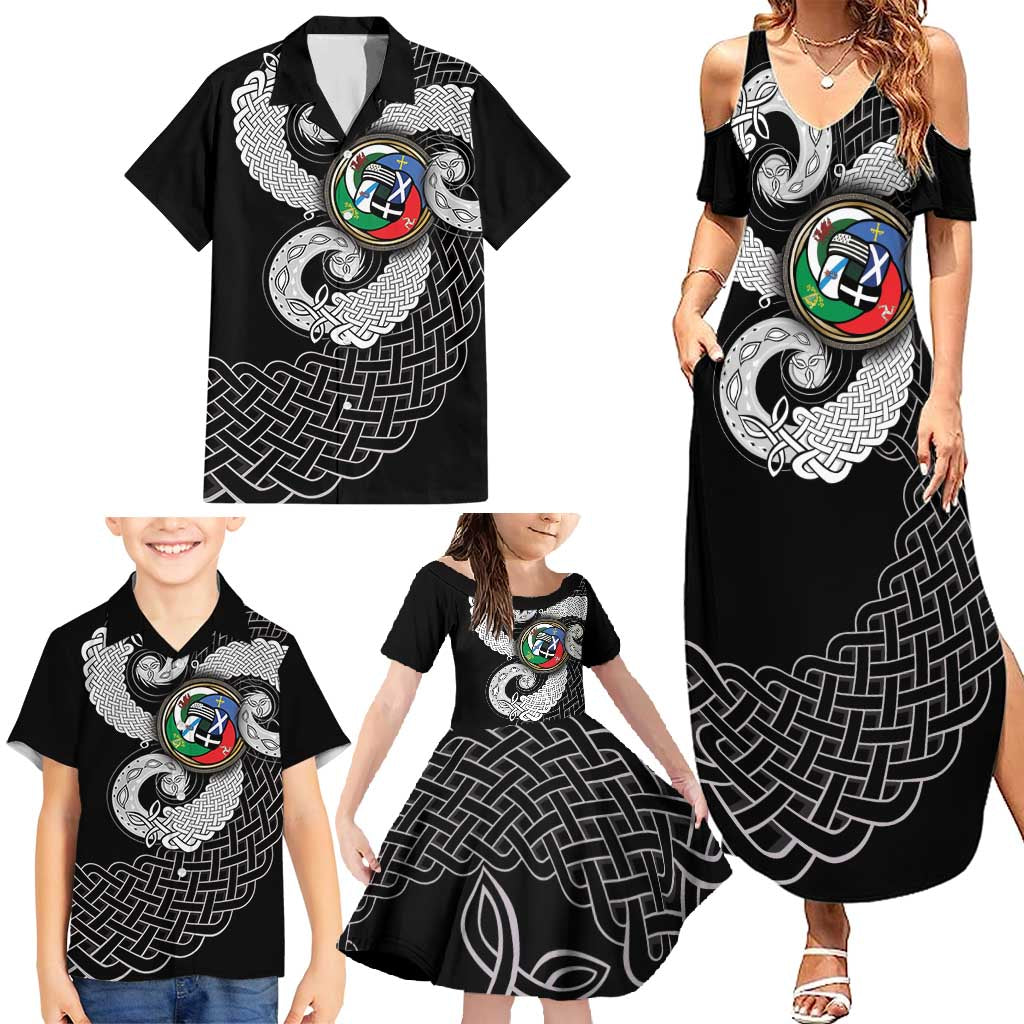 Six Celtic Countries Heritage Family Matching Summer Maxi Dress and Hawaiian Shirt Black Celtic Knot Triskelion - Wonder Print Shop