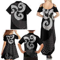 Six Celtic Countries Heritage Family Matching Summer Maxi Dress and Hawaiian Shirt Black Celtic Knot Triskelion - Wonder Print Shop