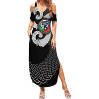 Six Celtic Countries Heritage Family Matching Summer Maxi Dress and Hawaiian Shirt Black Celtic Knot Triskelion - Wonder Print Shop