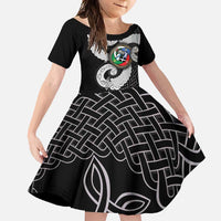 Six Celtic Countries Heritage Family Matching Tank Maxi Dress and Hawaiian Shirt Black Celtic Knot Triskelion - Wonder Print Shop