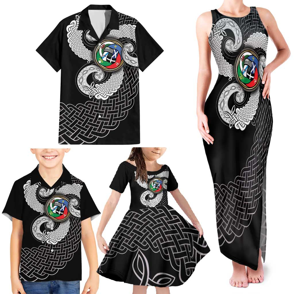 Six Celtic Countries Heritage Family Matching Tank Maxi Dress and Hawaiian Shirt Black Celtic Knot Triskelion - Wonder Print Shop