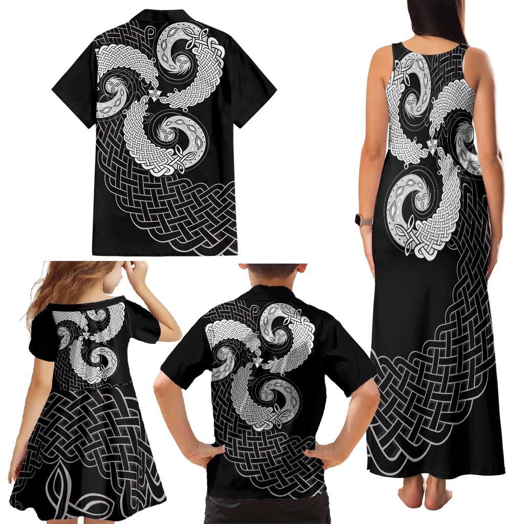 Six Celtic Countries Heritage Family Matching Tank Maxi Dress and Hawaiian Shirt Black Celtic Knot Triskelion - Wonder Print Shop