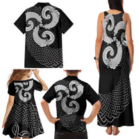 Six Celtic Countries Heritage Family Matching Tank Maxi Dress and Hawaiian Shirt Black Celtic Knot Triskelion - Wonder Print Shop